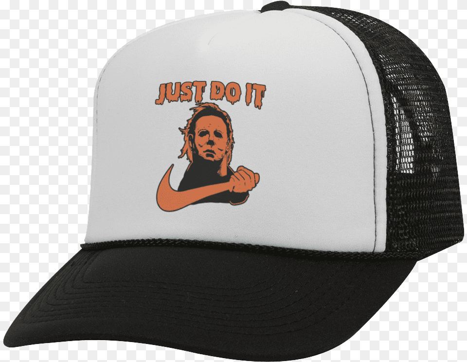 Just Do It Bw Halloween Trucker Hat Redneck Hat, Baseball Cap, Cap, Clothing, Person Png