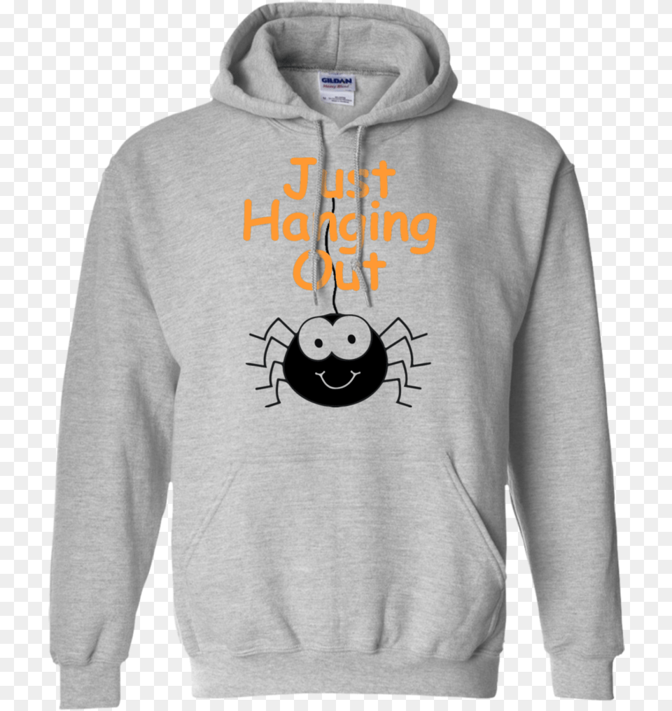Just Hanging Out Spider Pullover Hoodie 8 Oz Sport Hoodies Pikachu And Stitch, Clothing, Knitwear, Sweater, Sweatshirt Free Png