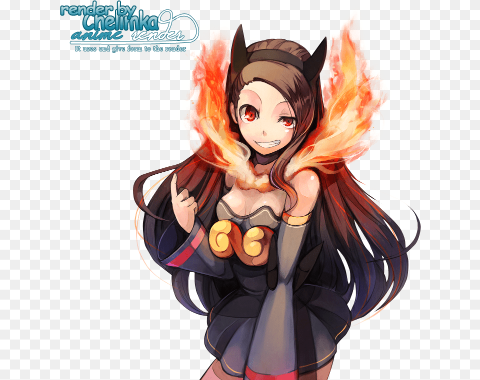 Just Like Fire Heart Attack Girl On The Left Anime Girl With Fire, Publication, Book, Comics, Adult Png Image