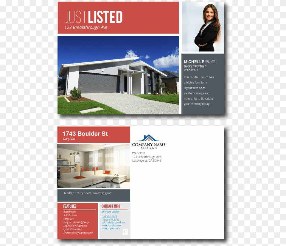 Just Listed Postcard Just Listed Flyers Real Estate, Advertisement, Poster, Adult, Person Png