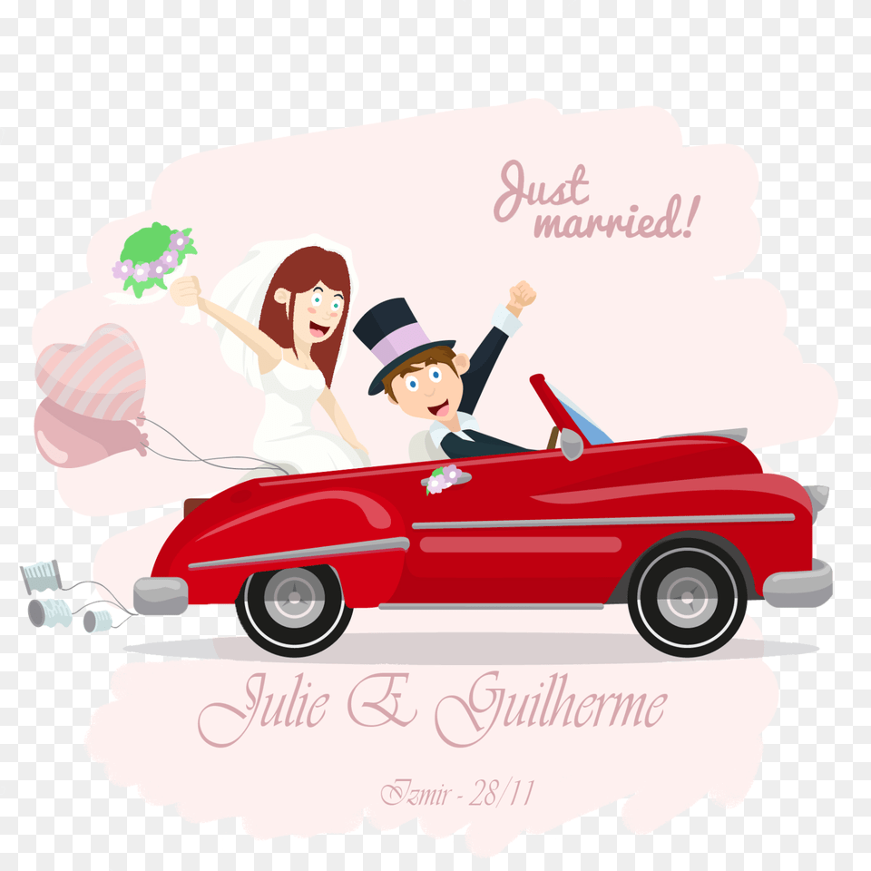 Just Married Car Clipart Banner Wedding Invitation Wedding Just Married Cartoon, Advertisement, Adult, Person, Woman Free Png Download