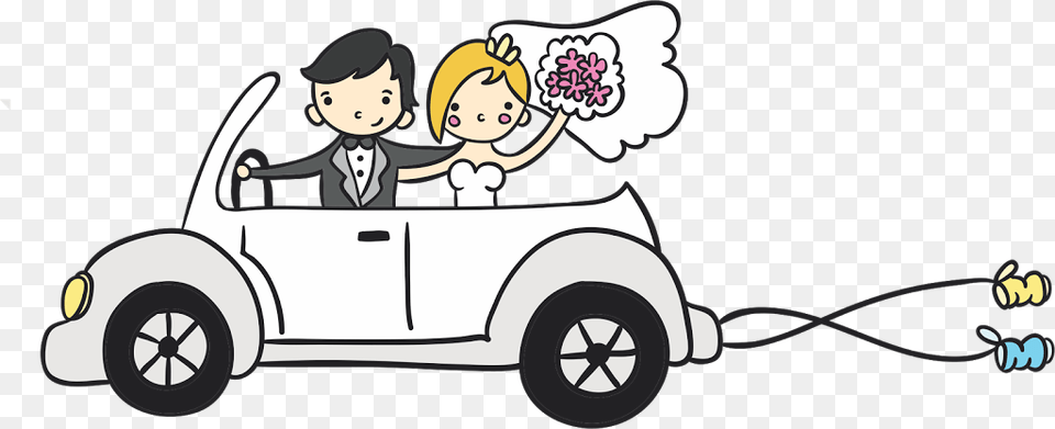 Just Married Car Clipart Novios En Coche Dibujo, Baby, Person, Face, Head Free Transparent Png