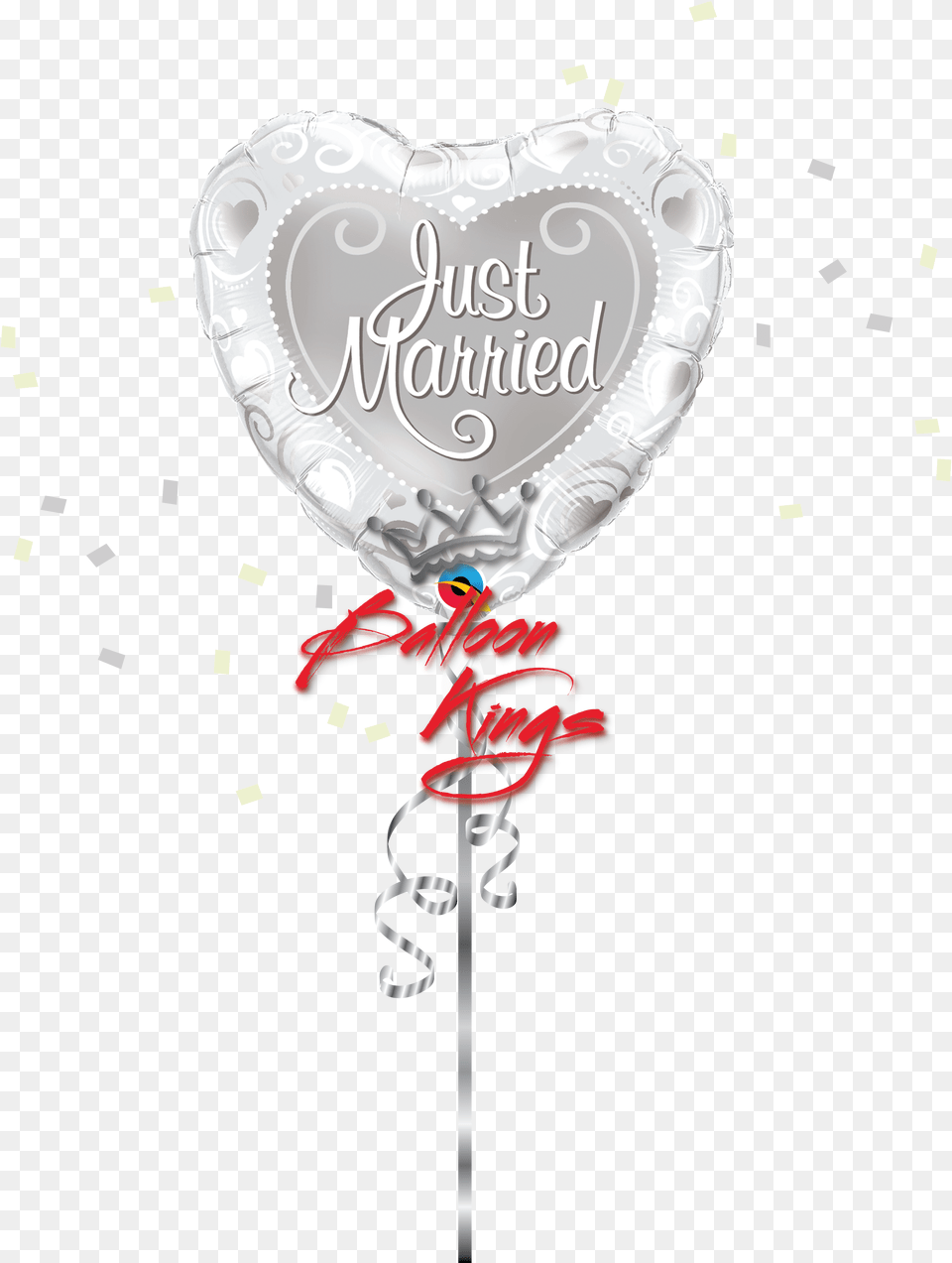 Just Married Silver Hearts Heart, Balloon, Food, Sweets Png Image