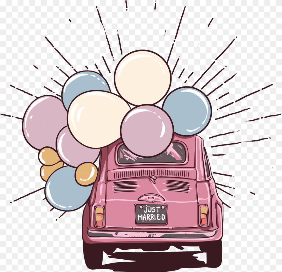 Just Married Vector T Shirt Design For Download Cartoon Car Just Married, License Plate, Transportation, Vehicle, Balloon Free Transparent Png