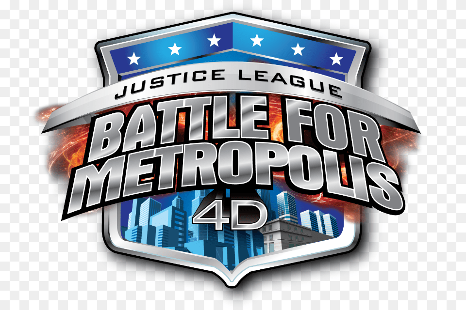 Justice League At Six Flags Great America Justice League Battle For Metropolis, Badge, Logo, Symbol, Emblem Free Png Download