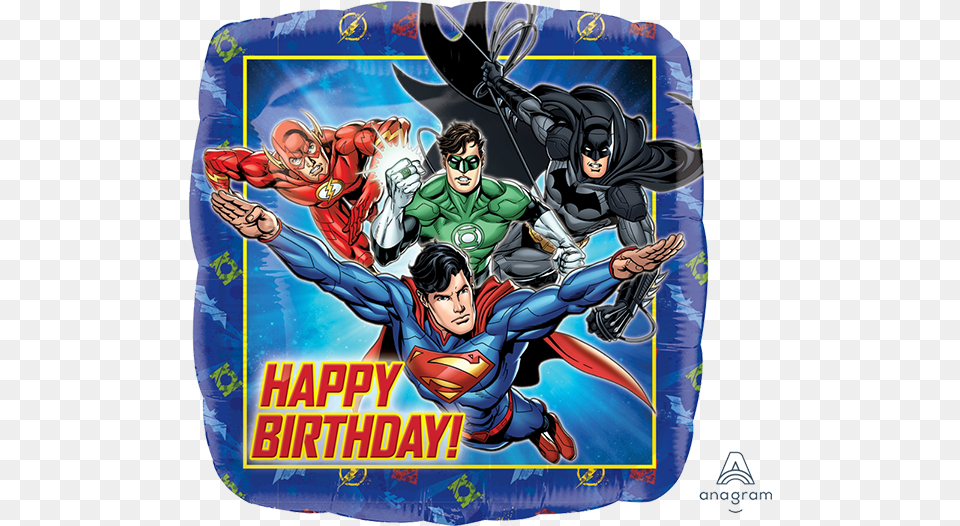 Justice League Happy Birthday Balloon Feliz Liga De La Justicia, Book, Comics, Publication, Person Png Image