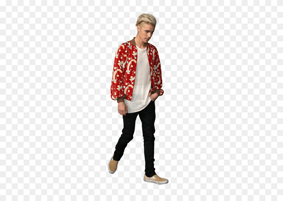Justin Bieber Dressed In A Red Shirt, Long Sleeve, Sleeve, Clothing, Coat Png