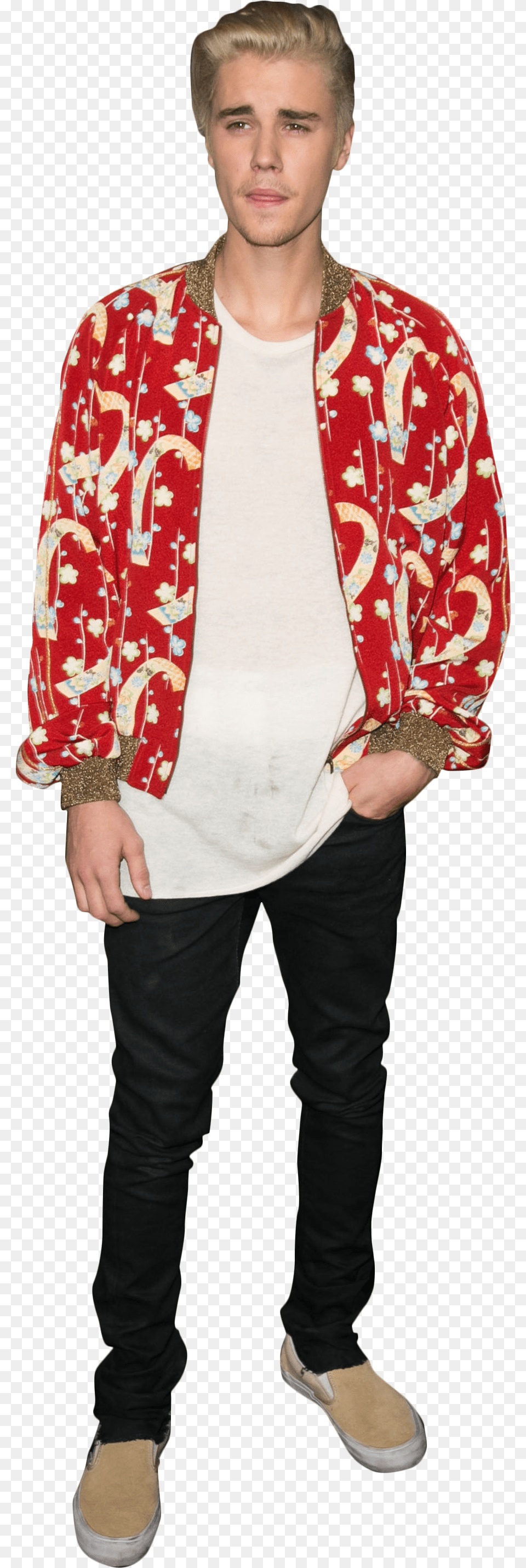 Justin Bieber Dressed In A Red Shirt, Jacket, Blazer, Clothing, Coat Free Png Download