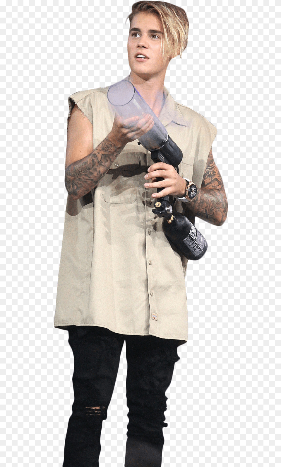 Justin Bieber Holding Gas Canone Image Justin Bieber Caroon, Tattoo, Skin, Person, Teen Free Png Download