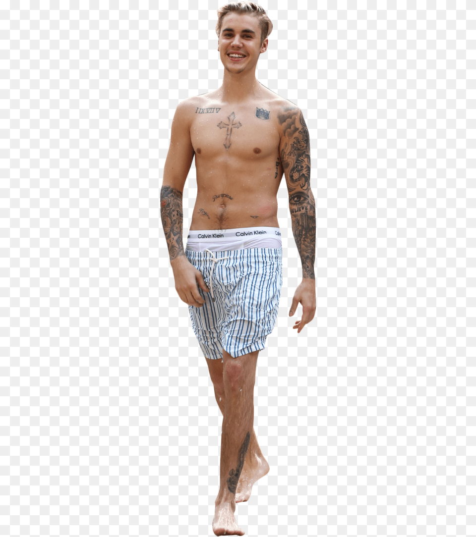 Justin Bieber In Underpants Image Barechested, Tattoo, Skin, Person, Clothing Free Png Download