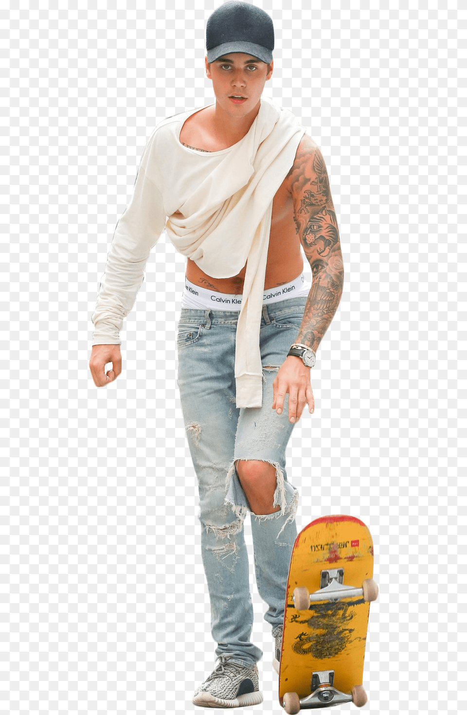 Justin Bieber Skateboarding Image For Justin Bieber Clothing Style, Pants, Tattoo, Skin, Person Free Png Download