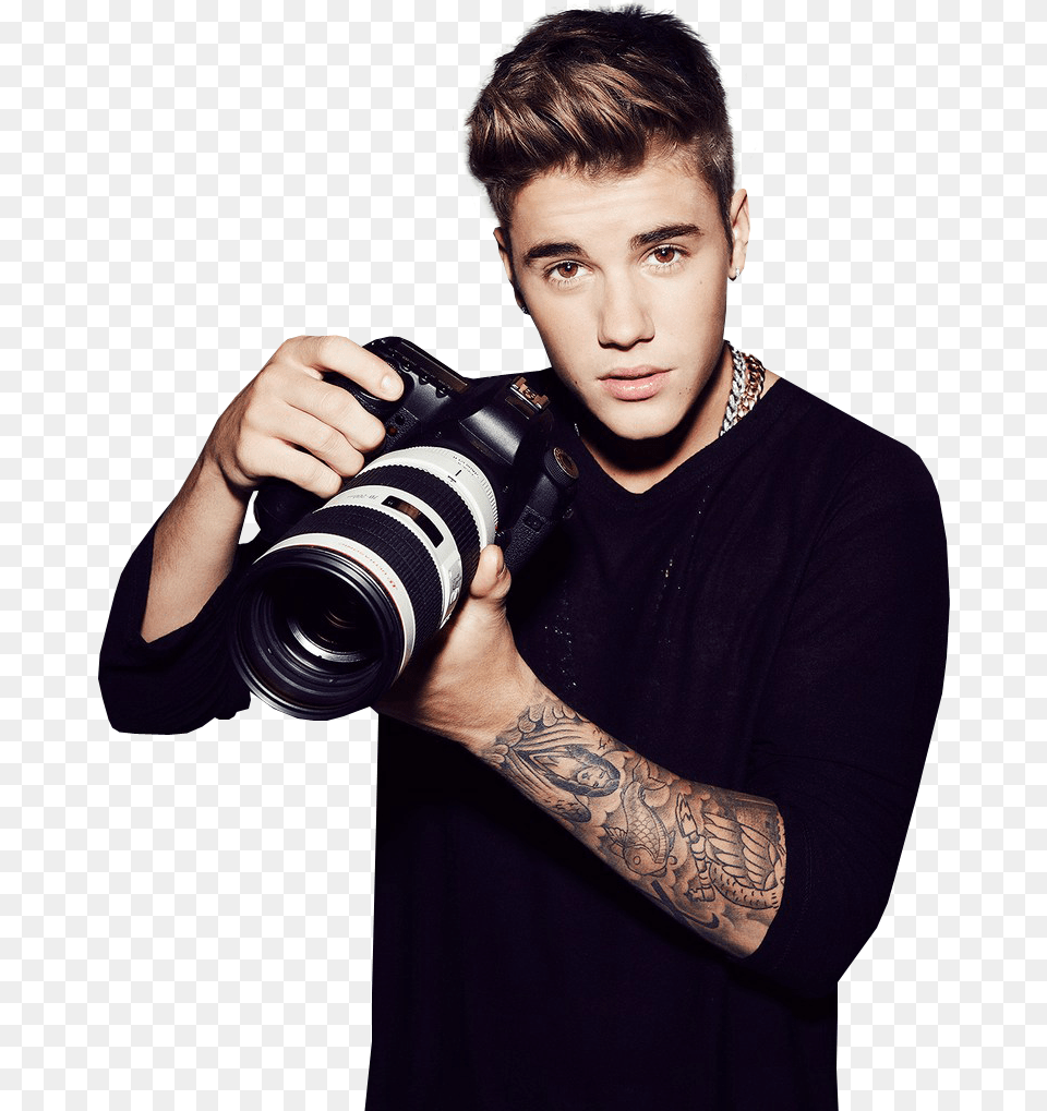 Justin Bieber Transparent Justin Bieber And Scooter Braun Photoshoot, Camera, Electronics, Face, Head Png Image