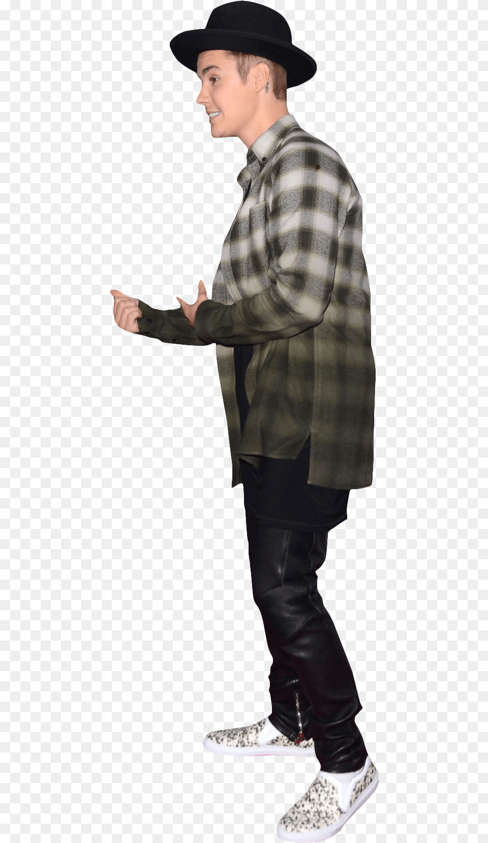 Justin Bieber With Hat Image Tartan, Shoe, Clothing, Footwear, Person Png