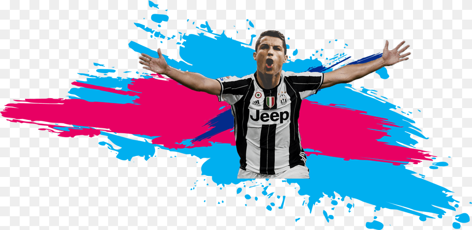 Juventus Colorful Cristiano Ronaldo Fifa, T-shirt, Shirt, Clothing, Person Free Transparent Png
