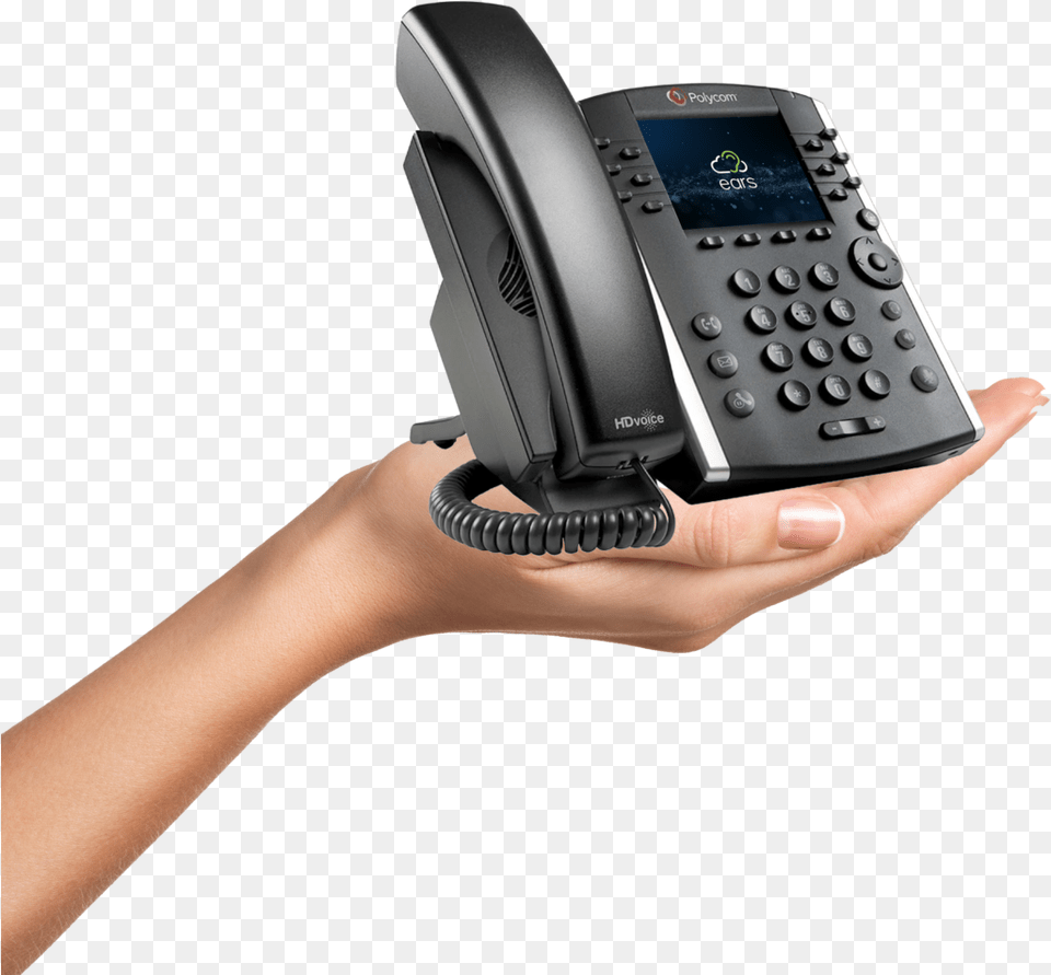 Juvo Earslandingpageholdingphone Juvo Polycom Vvx 410, Electronics, Phone, Adult, Female Png