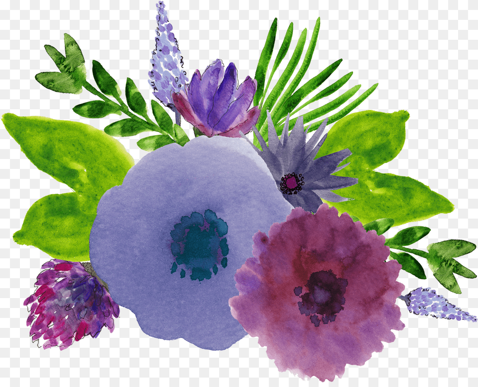 Jx Liked On Polyvore Featuring Backgrounds Watercolor Purple Watercolor Flowers Transparent Background, Anemone, Plant, Flower, Flower Arrangement Png
