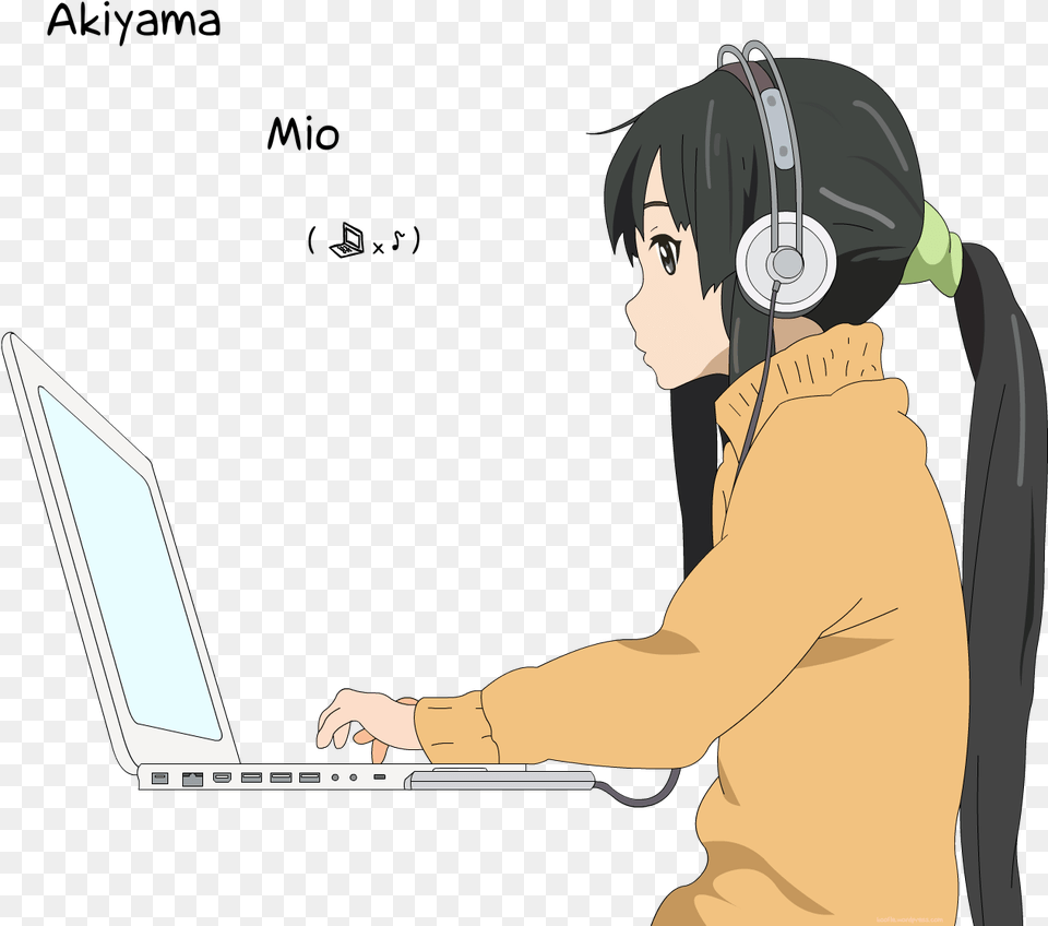 K On Anime Girls Akiyama Mio Anime Vectors Headphones Working Gif, Computer, Electronics, Laptop, Pc Free Png Download