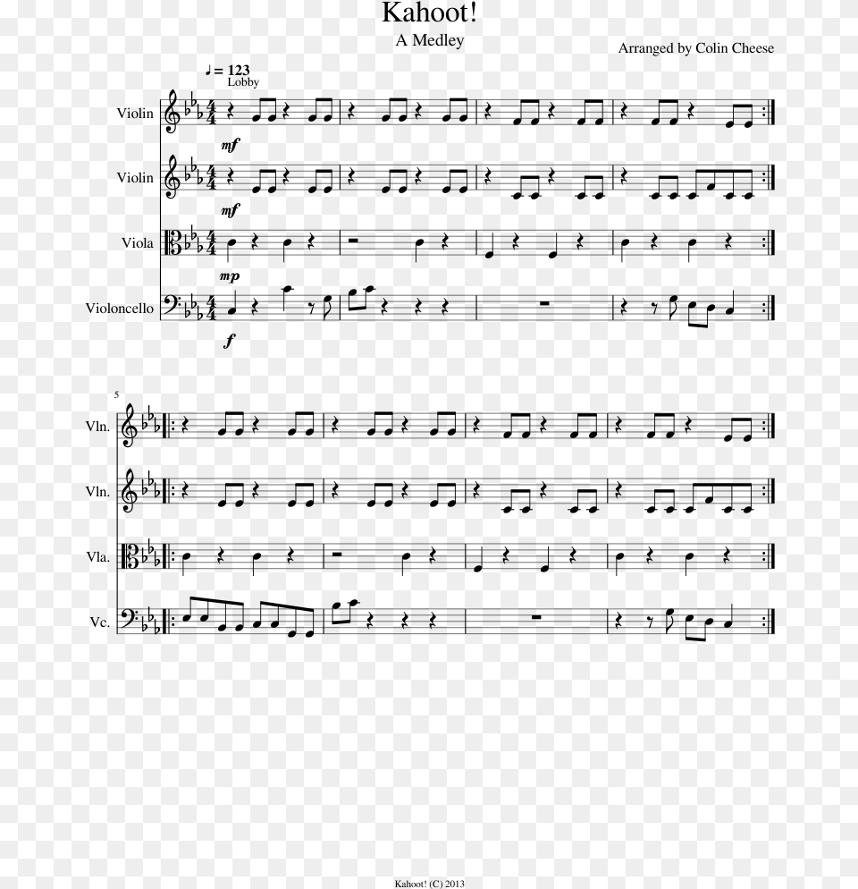 Kahoot Theme Sheet Music Violin, Gray Png Image