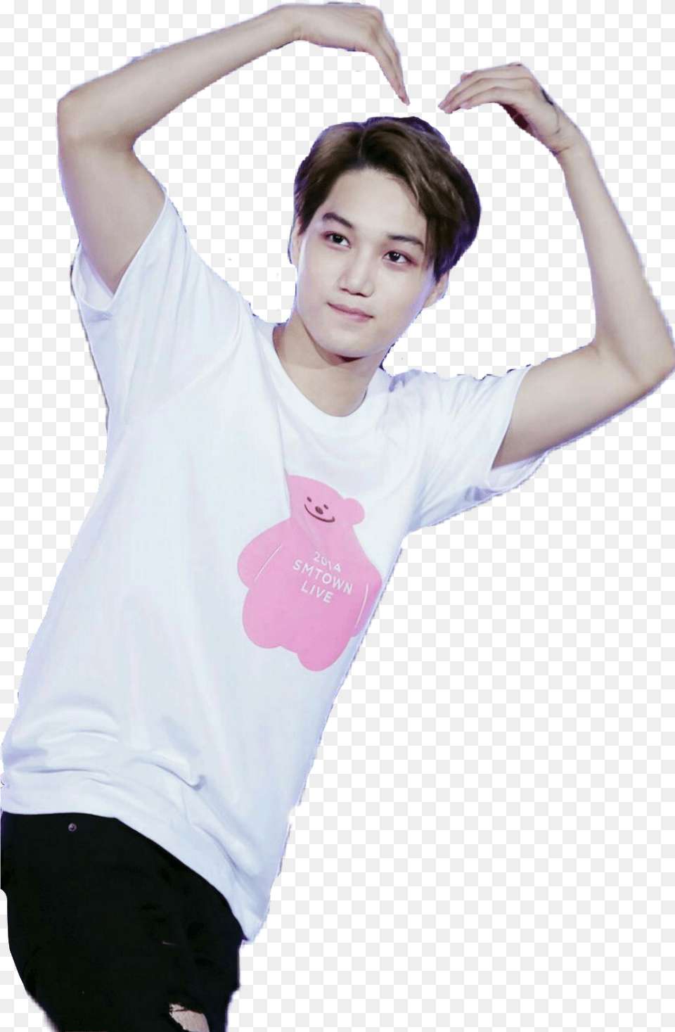 Kai Exo Jongin Heart Pink Cute White Kpop Girl, Clothing, Shirt, T-shirt, Person Free Png Download