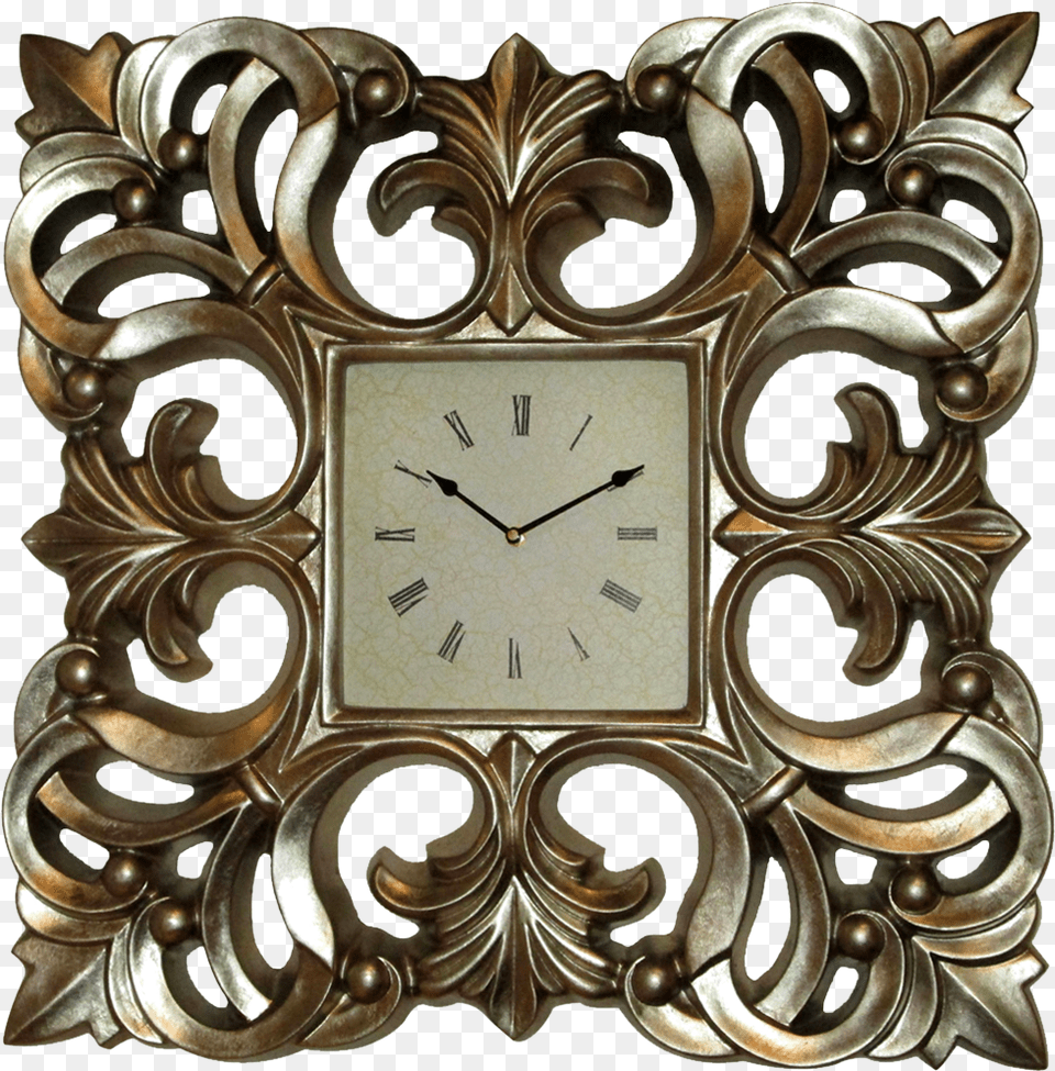 Kairos Pu Champagne Gold Elaborate Leaf Pattern Rim Clock, Wall Clock, Analog Clock Png