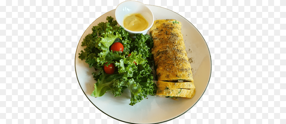 Kale Omelet Salad With Keto Wasabi Mustard Wrap Roti, Food, Meat, Pork, Food Presentation Free Png Download