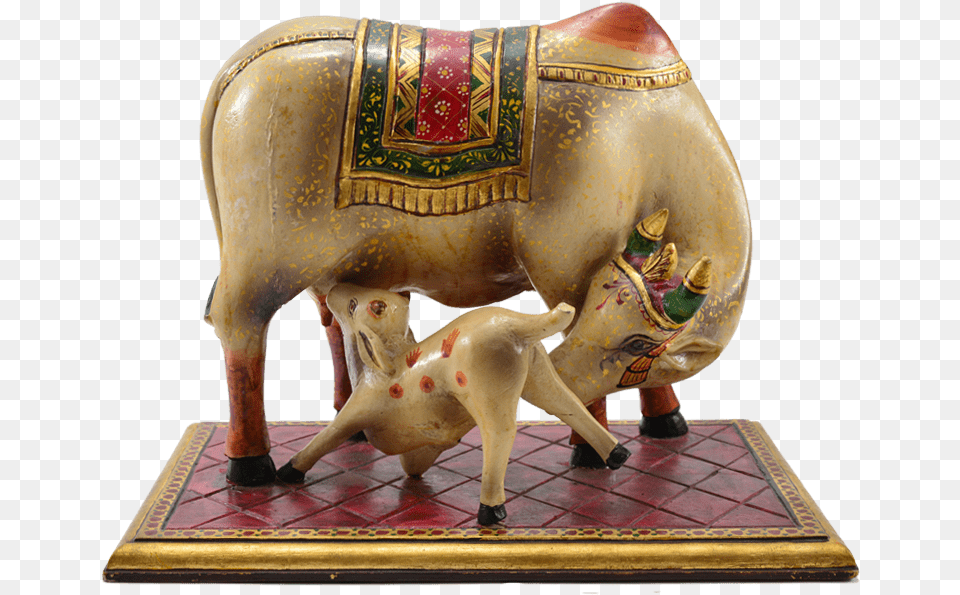 Kamdhenu Cow With Calf Working Animal, Figurine, Mammal, Livestock, Elephant Free Png