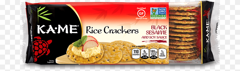 Kame Rice Crackers Non Gmo Gluten 3 Kame Black Sesame Rice Crackers, Bread, Cracker, Food, Snack Free Png Download