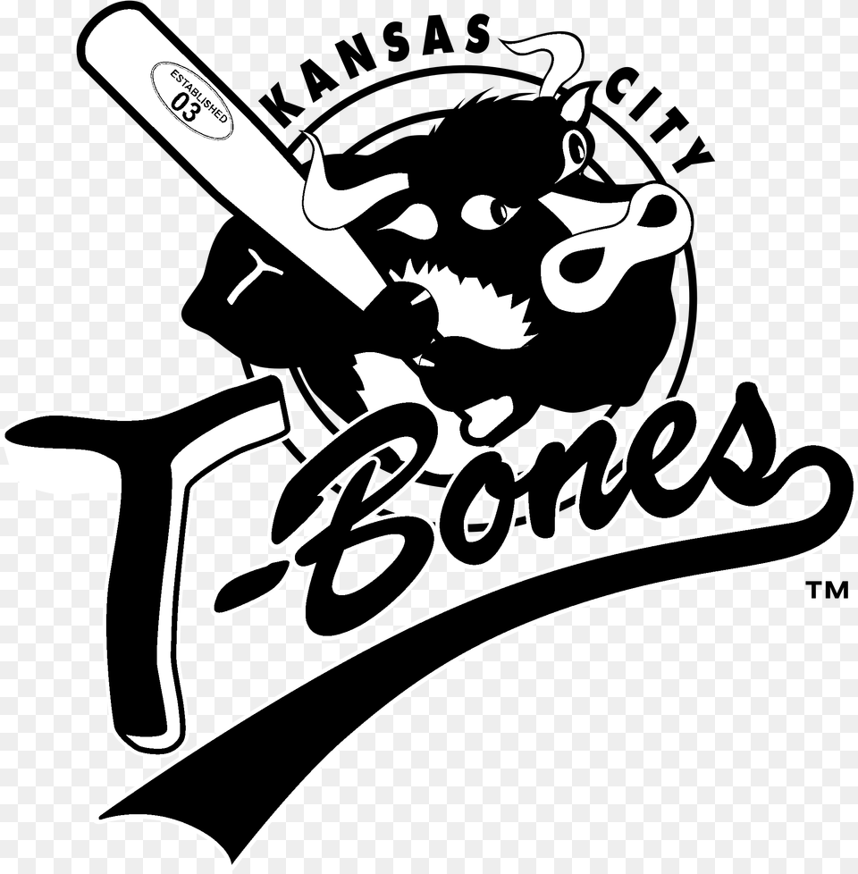 Kansas City T Bones Logo Black And White, People, Person, Text, Baseball Png