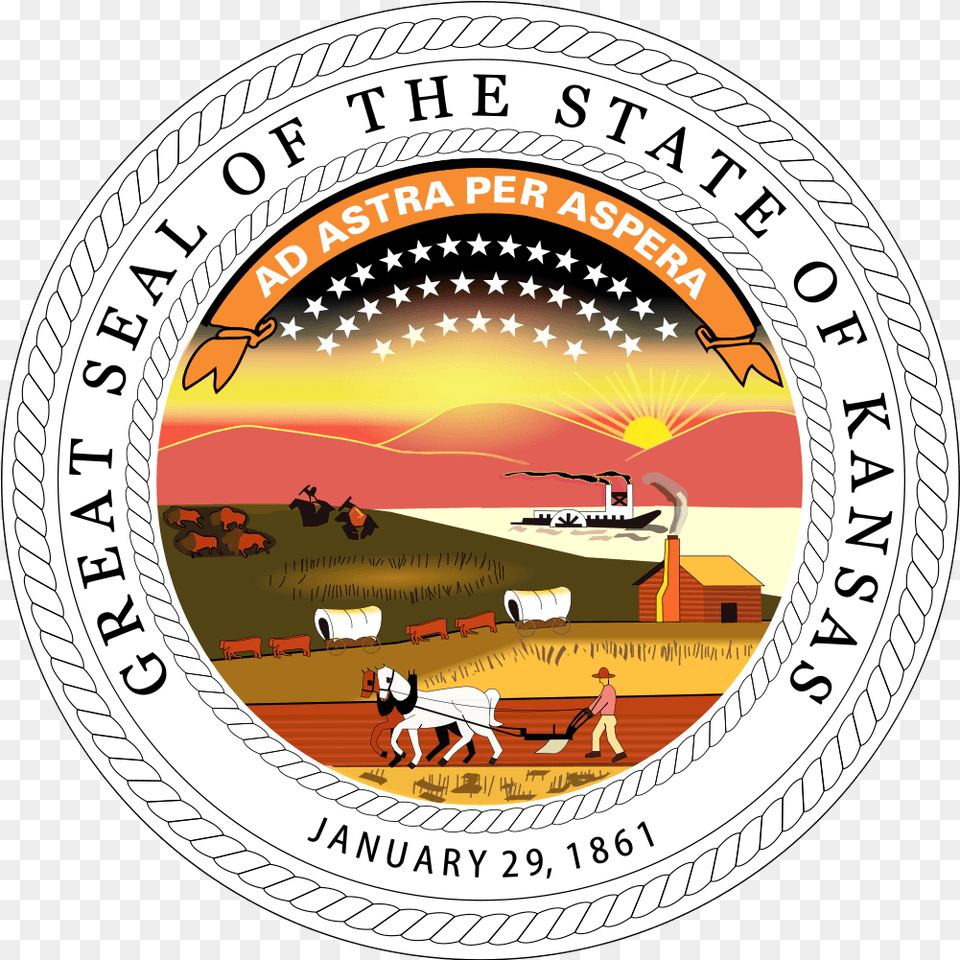Kansas State Flag And Seal Vector Kansas Law, Person, Badge, Logo, Symbol Free Png Download