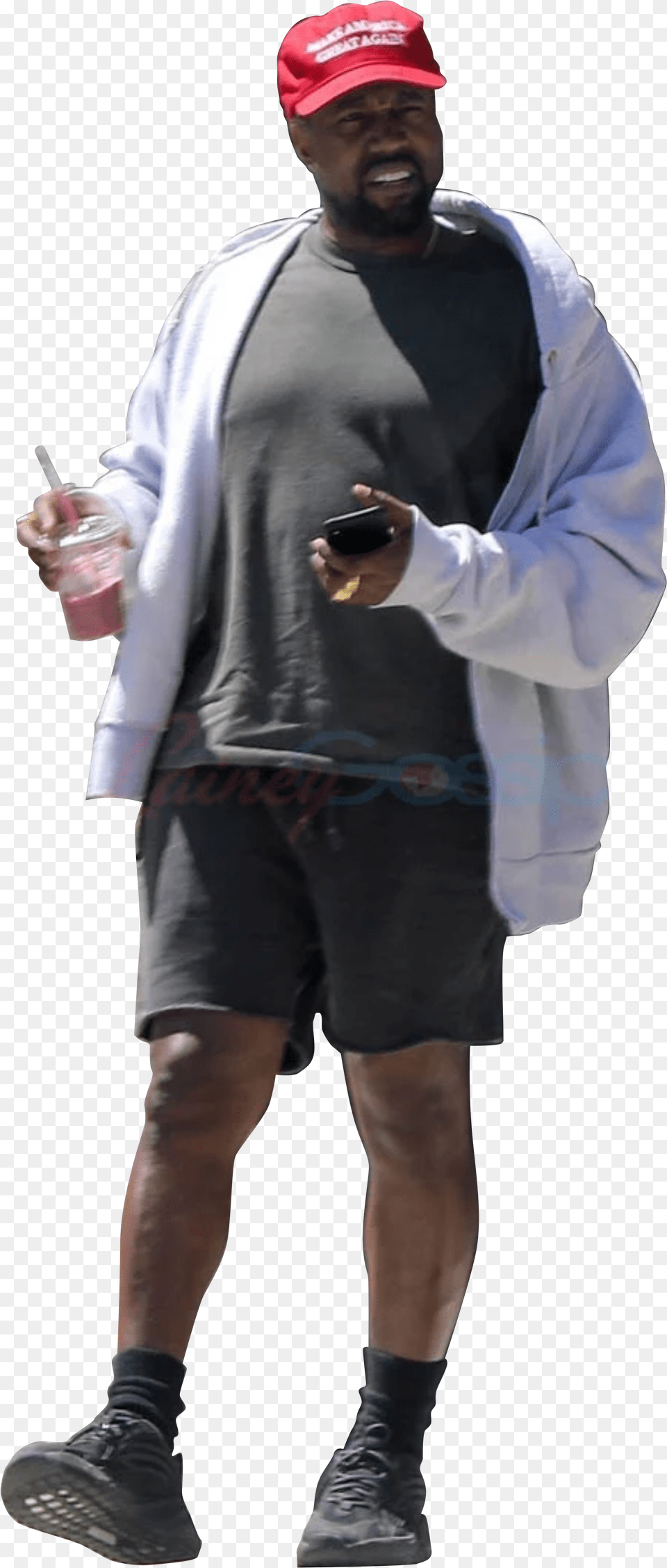 Kanye West In Maga Hat Part 2 Kanye, Shorts, Shoe, Person, Hand Free Png