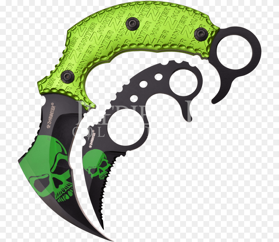Karambit Green Skull, Blade, Dagger, Knife, Weapon Png Image