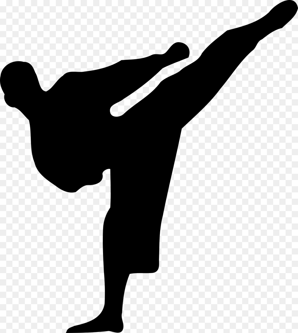 Karate Kickboxing Martial Arts Silhouette Karate Kick, Gray Png Image