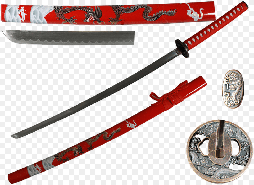 Katana W Red Dragon Scab Red Dragon Katana, Sword, Weapon, Person, Samurai Free Transparent Png