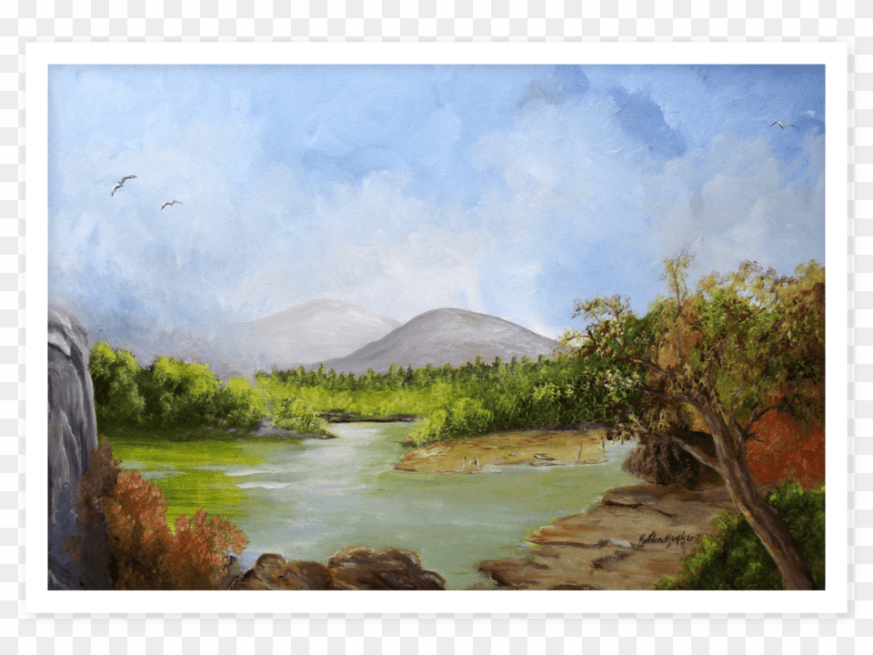 Kathleen Murphy Art Scene River Mountains Trees Ireland, Nature, Painting, Outdoors, Landscape Free Png Download