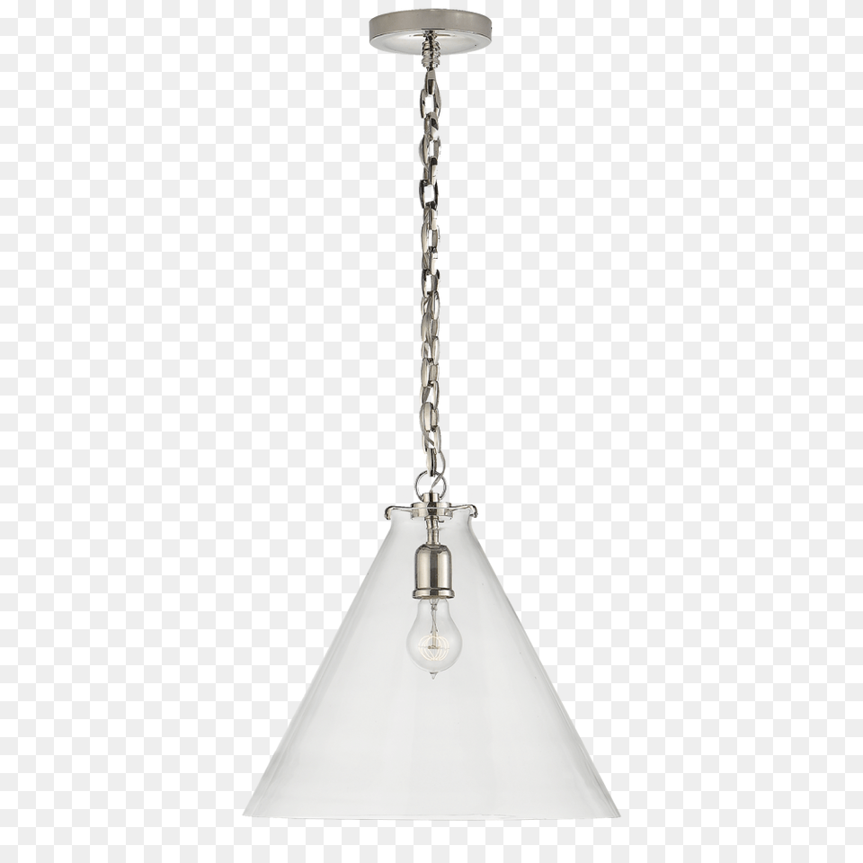 Katie Conical Pendant In Polished Nickel With Cl Lamp, Ceiling Light, Light Fixture, Chandelier Png