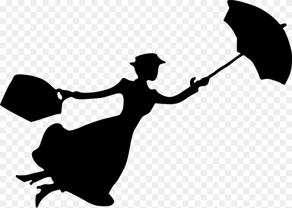 Katie Nanna Mary Poppins Silhouette Cherry Tree Lane, Gray Png