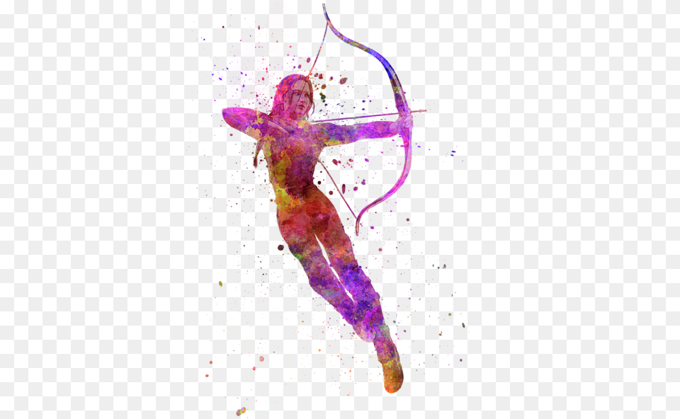 Katniss The Hunger Games In Watercolor Carry All Pouch Hunger Games Kids Shirt, Person, Purple, Weapon, Bow Free Png Download