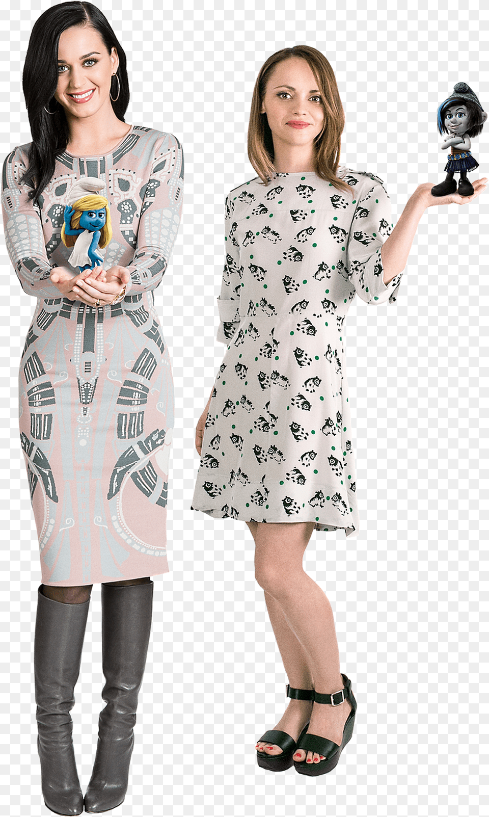 Katy Perry Amp Christina Ricci With Smurfette Amp Vexy Smurfs 2 Christina Ricci, High Heel, Footwear, Long Sleeve, Sandal Png