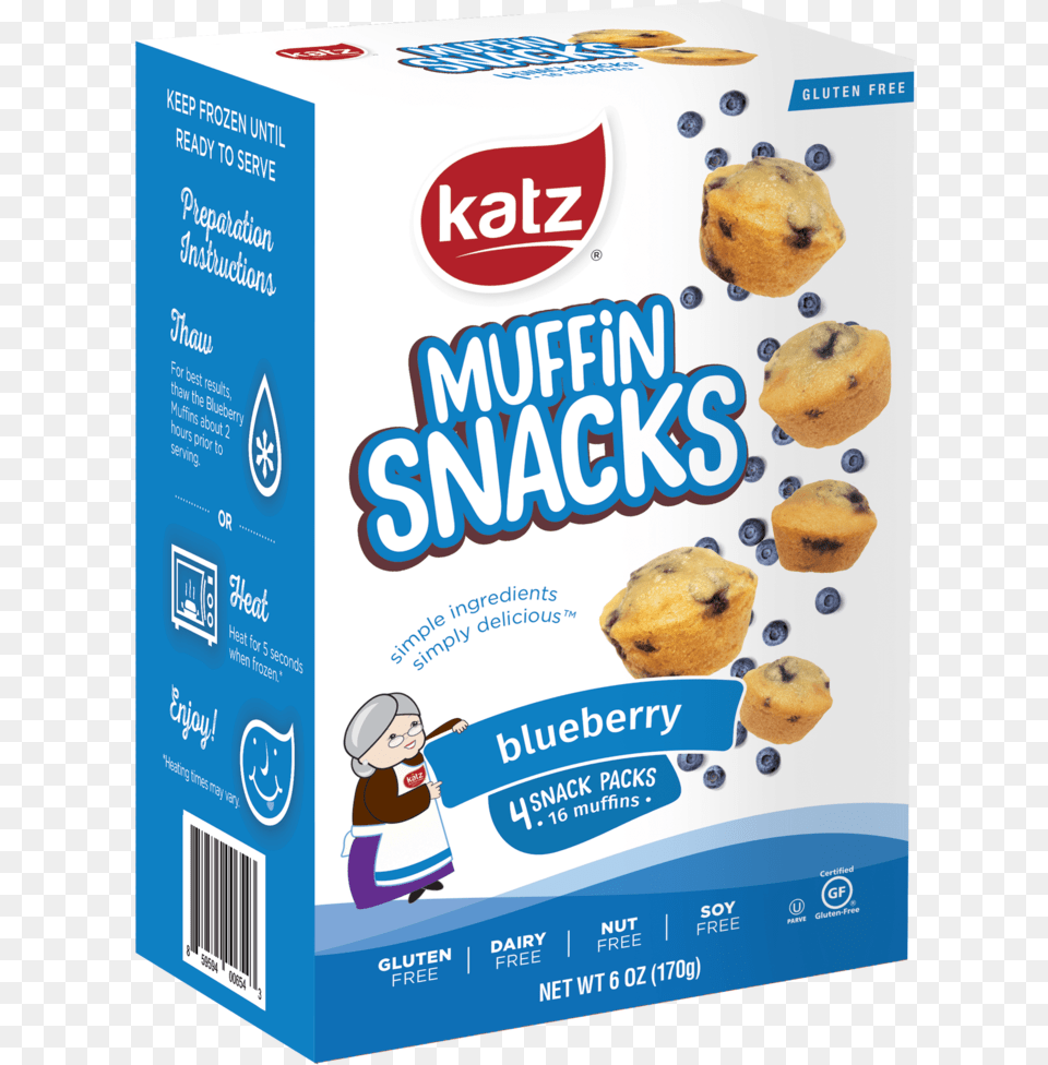 Katz Gluten Container Blueberry Muffin Snacks Gluten Snacks, Baby, Person, Food, Sweets Free Transparent Png