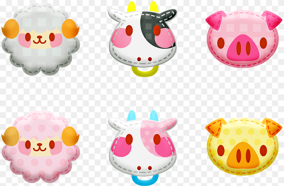 Kawaii Animals Animal Stickers Sheep Cow Pig Kawaii Sticker, Plush, Toy, Mammal Png Image