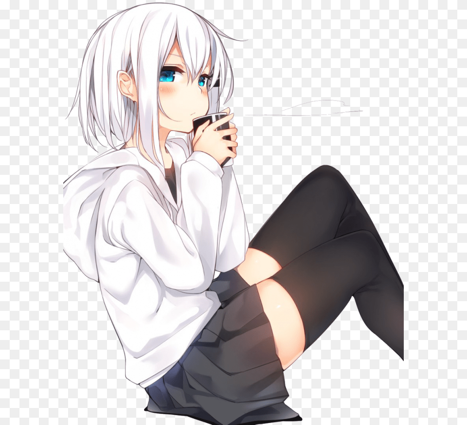 Kawaii Anime Cute Anime Girl With White Short Hair, Adult, Publication, Person, Female Png Image