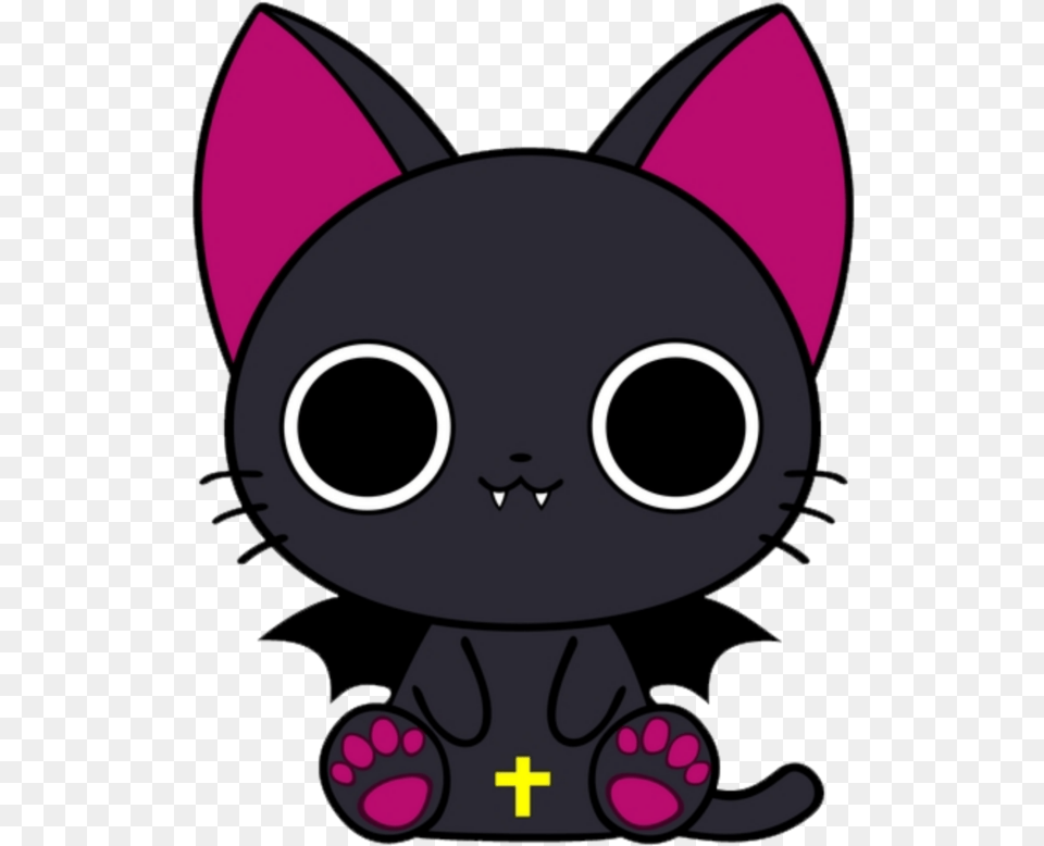 Kawaii Black Cat Bat Wings Halloween Black Cat Kawaii Halloween, Purple Png