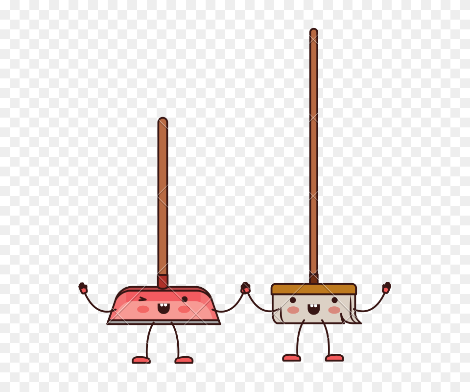 Kawaii Cartoon Broom And Dustpan Free Png