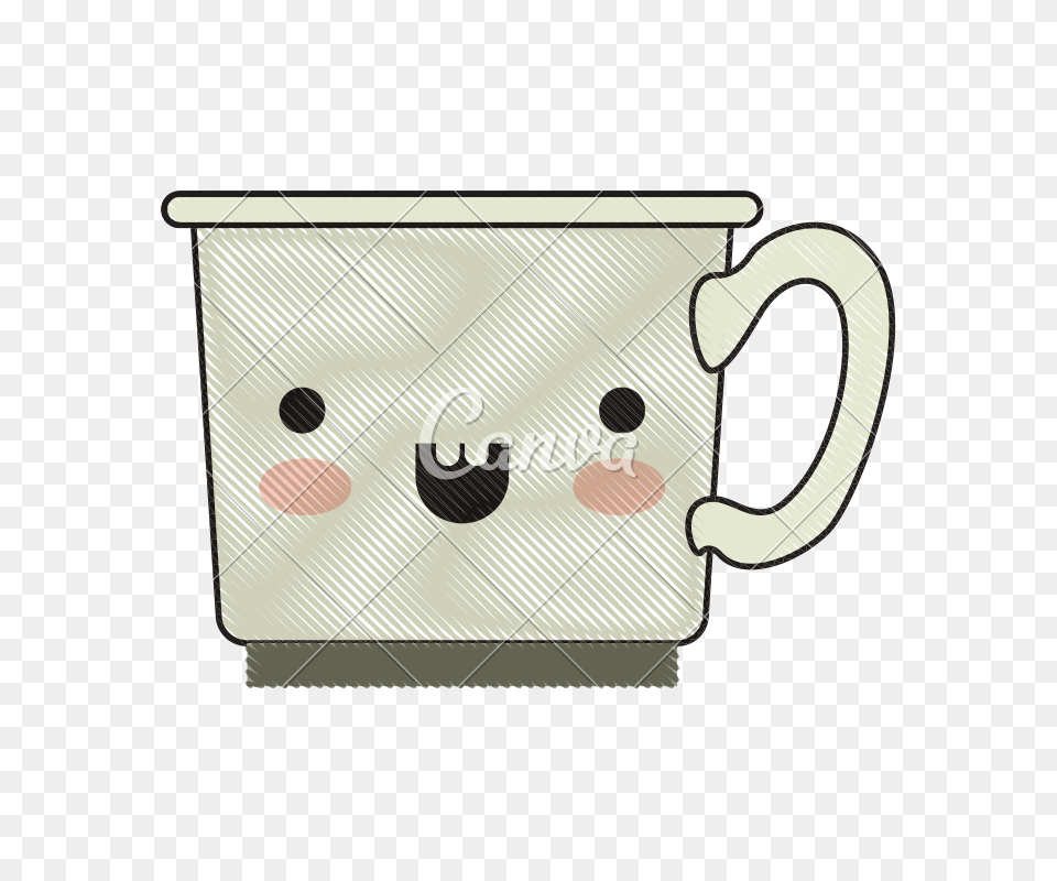 Kawaii Coffee Cup In Colored Crayon Silhouette, Beverage, Coffee Cup Png