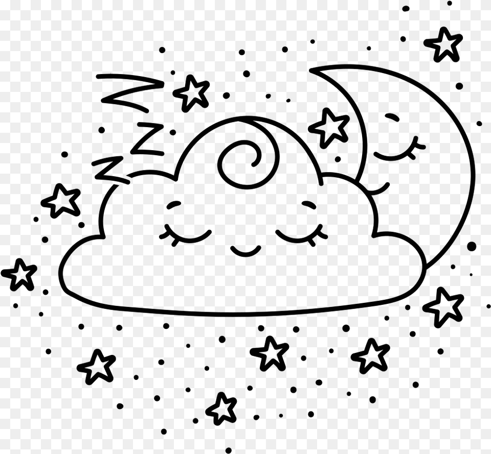 Kawaii Crescent Moon And Cloud Line Art Desenhos Kawaii Para Colorir, Clothing, Hat Free Png Download