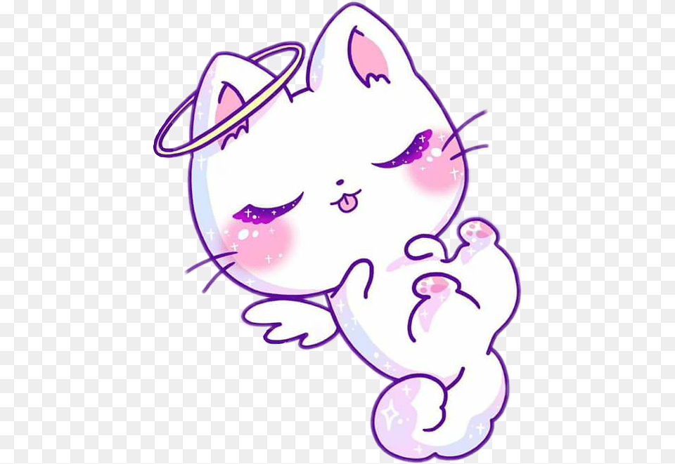 Kawaii Cute Angel Kitty Anime Kawaii Cute Cat, Purple, Cartoon, Baby, Person Png Image