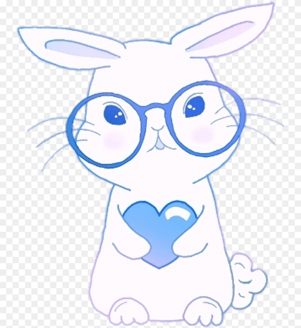 Kawaii Cute Anime Bunny Glasses Heart Blue Happiness Cartoon, Person, Baby, Accessories, Deer Png