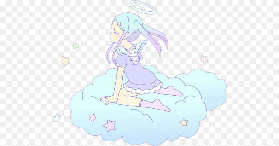 Kawaii Cute Anime Girl Angel Cloud Sticker By Kloma Cute Anime Girl On A Cloud, Book, Comics, Publication, Person Free Png Download