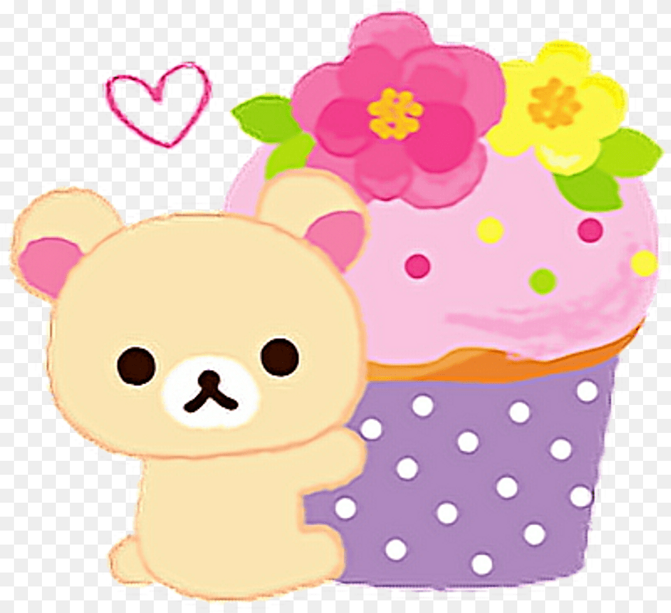 Kawaii Cute Bear Chibi Rillakkuma Stickers Flowers, Cream, Dessert, Food, Ice Cream Free Png Download