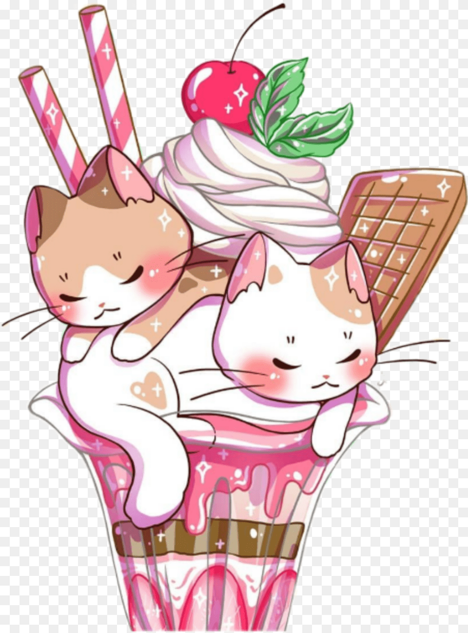 Kawaii Cute Cat Catto Kitten Kitty Kawaii Cute Cat Kittens, Cream, Dessert, Food, Ice Cream Free Png Download